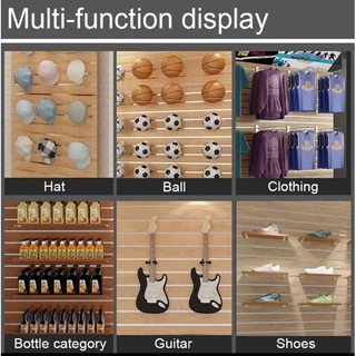 แผ่นผนังร่อง Slatwall Panel 122x122 ซม. MDF หนา 19 มม. พร้อมรางอลูมิเนียม แผ่นผนังเสียบ แผงโชว์สินค้า
