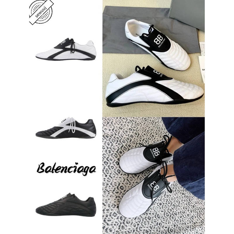 ของแท้ Balenciaga หนังแฟชั่นลูกไม้ขึ้นต่ำรองเท้ากีฬาลำลอง