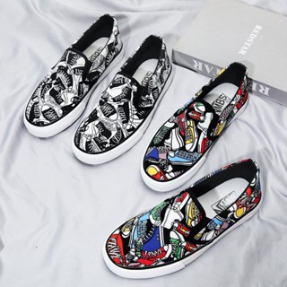 รองเท้าผ้าใบลายกราฟฟิตีแบบลำลองส้นแบนสไตล์เกาหลี SC5730