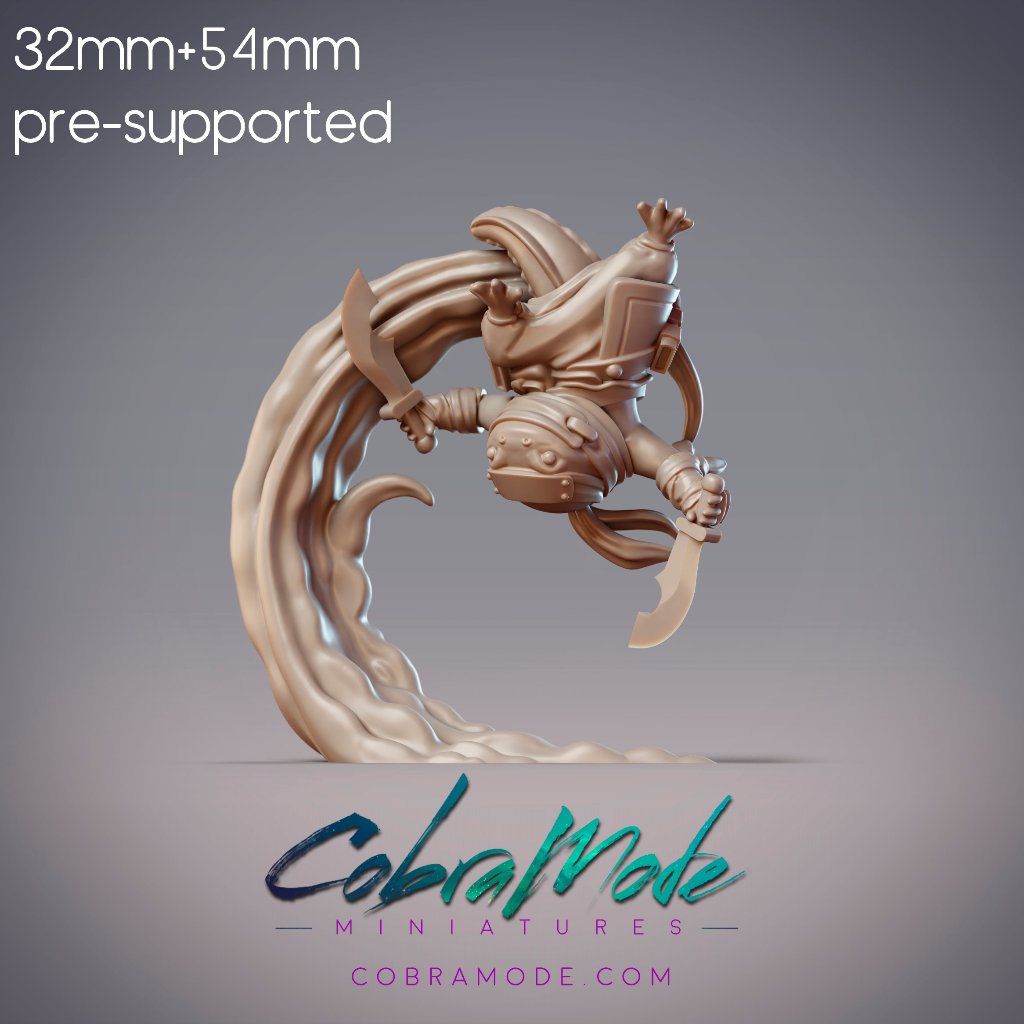 Hayami, Hanzaki Ninja (Dual Swords) - Humanoid Salamanderfolk / 32, 54mm scale 3D printed miniature 