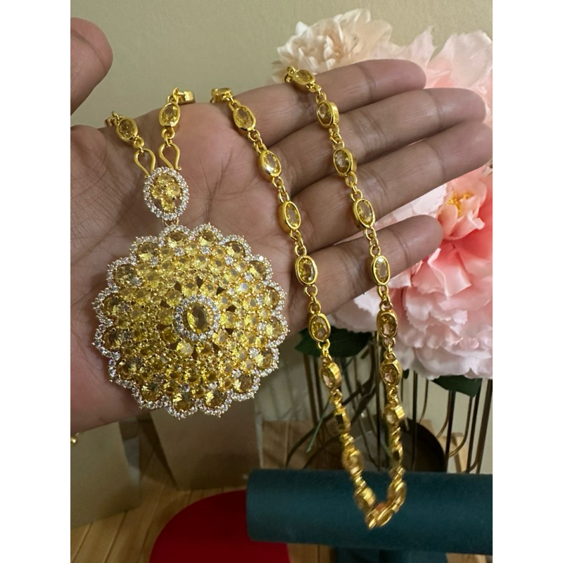 พร้อมส่ง ชุดจี้พลอยบุษราคัม พร้อมสร้อยคอพลอยเต็มเส้นยาว 24 นิ้ว
