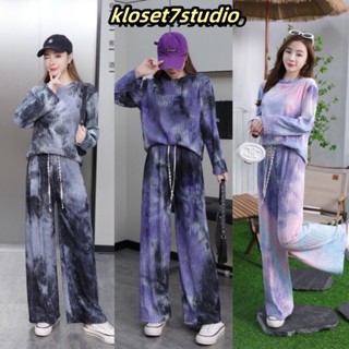 ชุดเซ็ท 2 ชิ้น ชุดเซ็ทผู้หญิง ผ้าอัดพลีทลายมัดย้อม เสื้อแขนย…