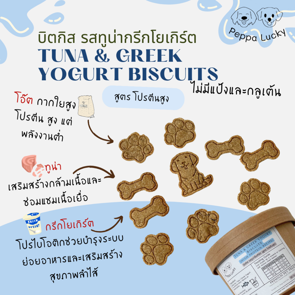คุกกี้หมา รสทูน่ากรีกโยเกิร์ต (สูตร โปรตีนสูง) ขนมหมา ขนมแมว ขนมสุนัขแมว ขนมหมาแมว ขนมสัตว์เลี้ยง