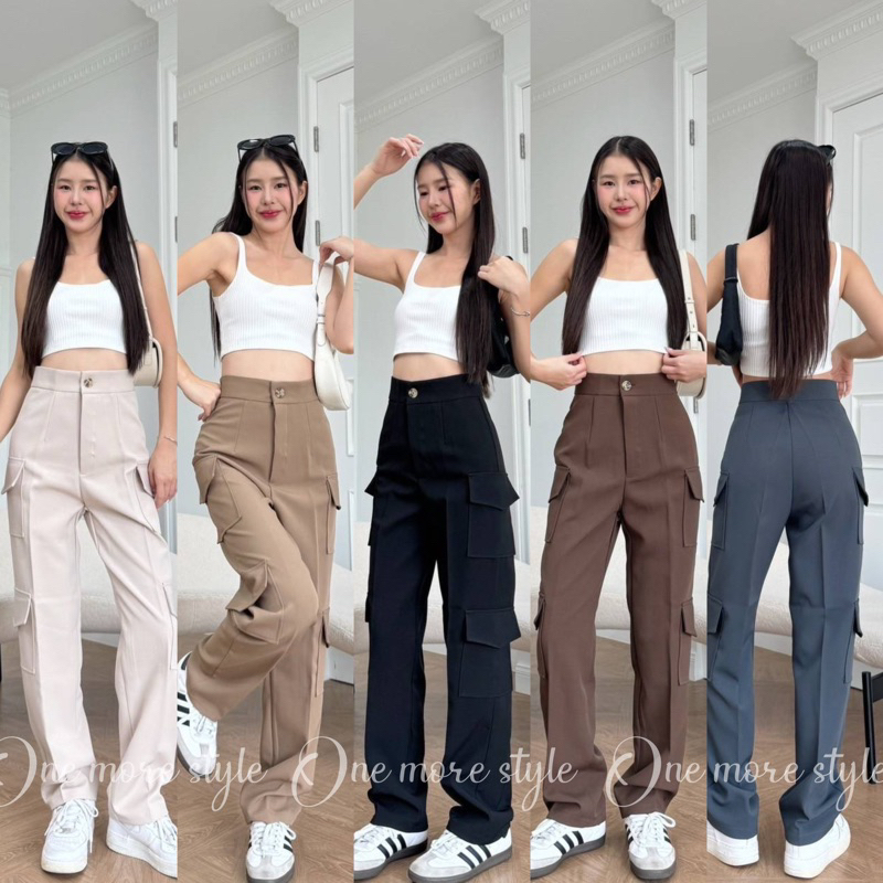 ส่งไว‼️S-XXXL🛢️กางเกงวินเทจขากระบอกกลางคาร์โก้4กระเป๋ากระดุมหน้าผ้าไมโครทรงสวยมาก