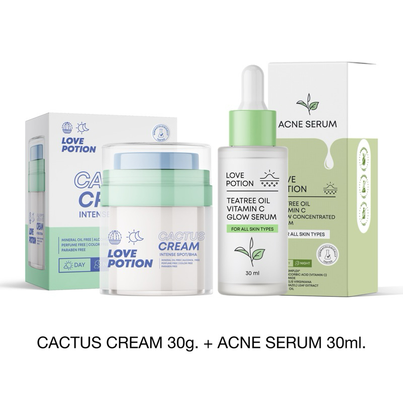 (พร้อมส่ง) CACTUS CREAM + ACNE SERUM เซตครีมบำรุงผิว ลดสิว ลดรอยสิว ลดความมัน เติมความชุ่มชื้นให้ผิว