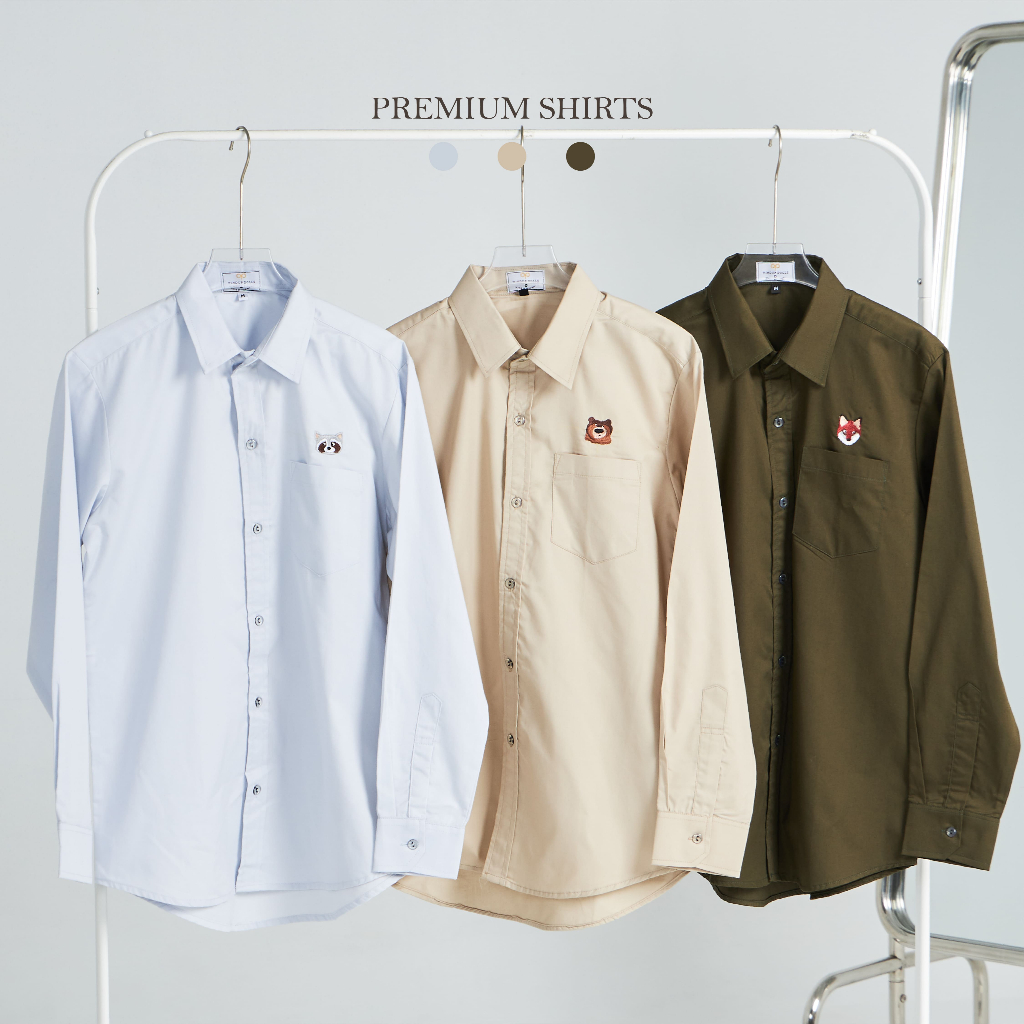PREMIUM SHIRT เสื้อเชิ้ตผ้าคอตตอน 3 สีใหม่! - (Fossil/ Peanut/ Dark olive)