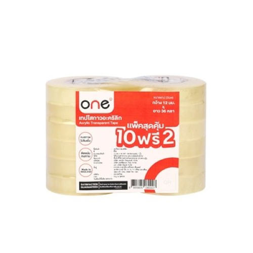 ONE เทปใส แกน 1 นิ้ว ขนาด 12 มม. x 36 หลา (แพ็ค 10 ฟรี 2)