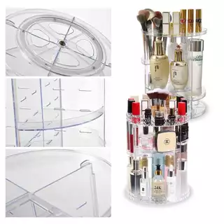 สินค้าพร้อมส่ง ลายเพชร กล่องเก็บเครื่องสำอางอะคริลิคชั้นวางเครื่องสำอางหมุนได้360°