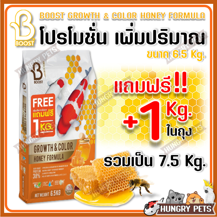 โปร+1กกในกระสอบ อาหารปลาคาร์ฟ Boost Koi สูตรน้ำผึ้ง และสูตรหอยนางรม ขนาด 6.5 กก.