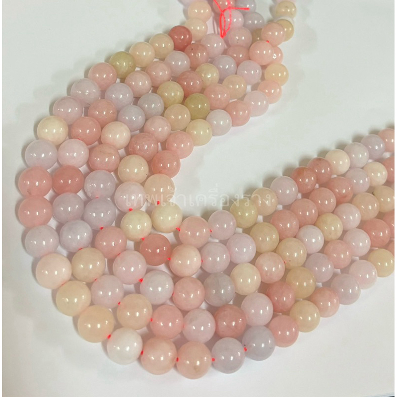 หินเบริลขุ่น โทนอ่อน 10มิล แบบเส้นยาว37เม็ด หินแท้ พร้อมส่ง