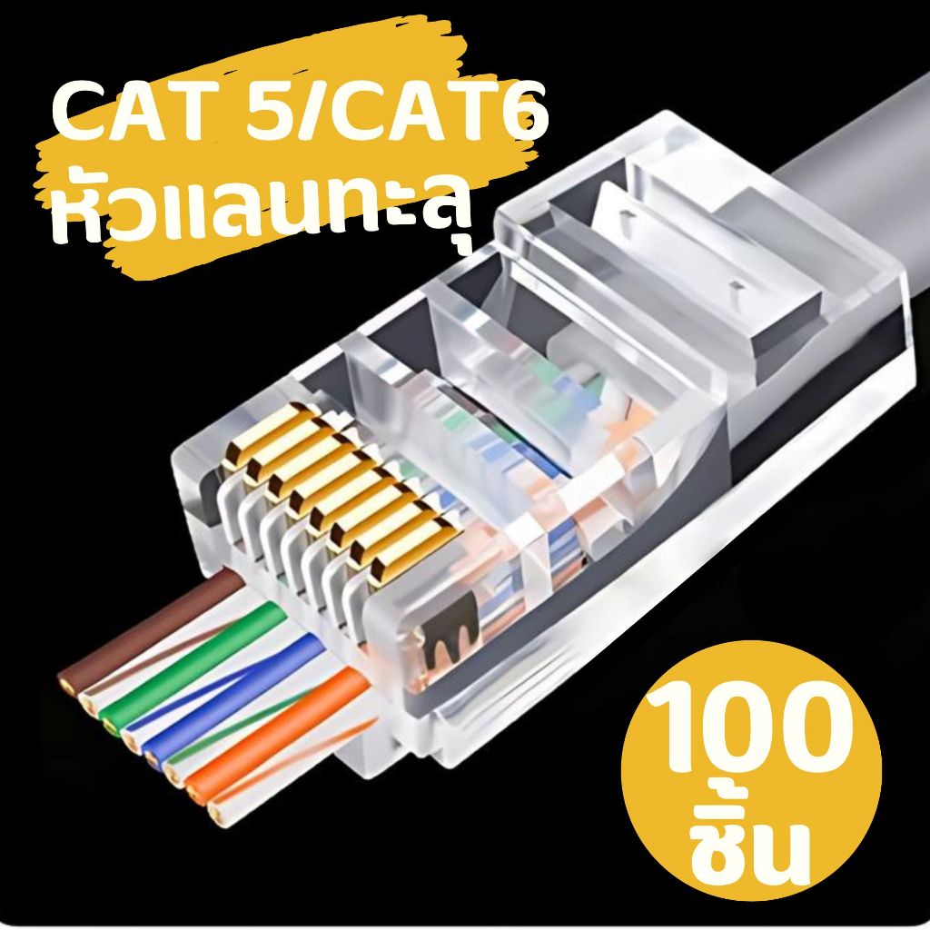หัวแลน RJ45 CAT6 แบบทะลุ  Connector Ethernet cable Plug 1 กล่อง100ชิ้น