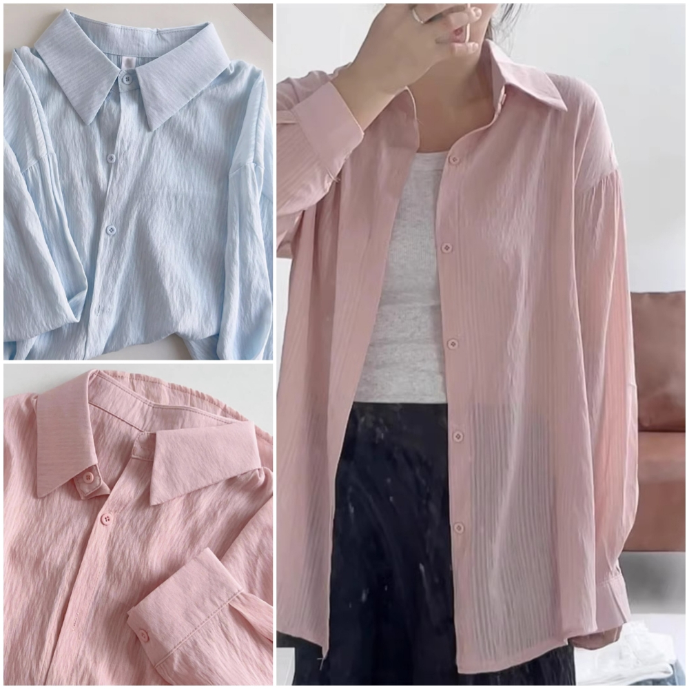 เสื้อเชิ้ตสไตล์น่ารักผู้หญิง ผ่าหลังผูกโบว์ด้านหลังสวยๆ CTB102 เนื้อผ้าเย็นไม่ต้องรีดคอปกแขนยาว Free