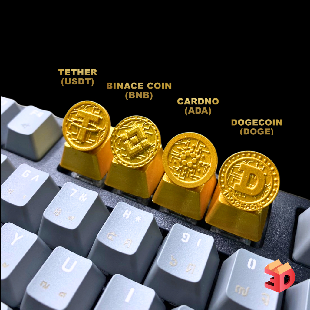 คีย์แคปคริปโทเคอร์เรนซี (Cryptocurrency Keycap) Bitcoin Cardno Dogecoin Ethereum Binance Logo