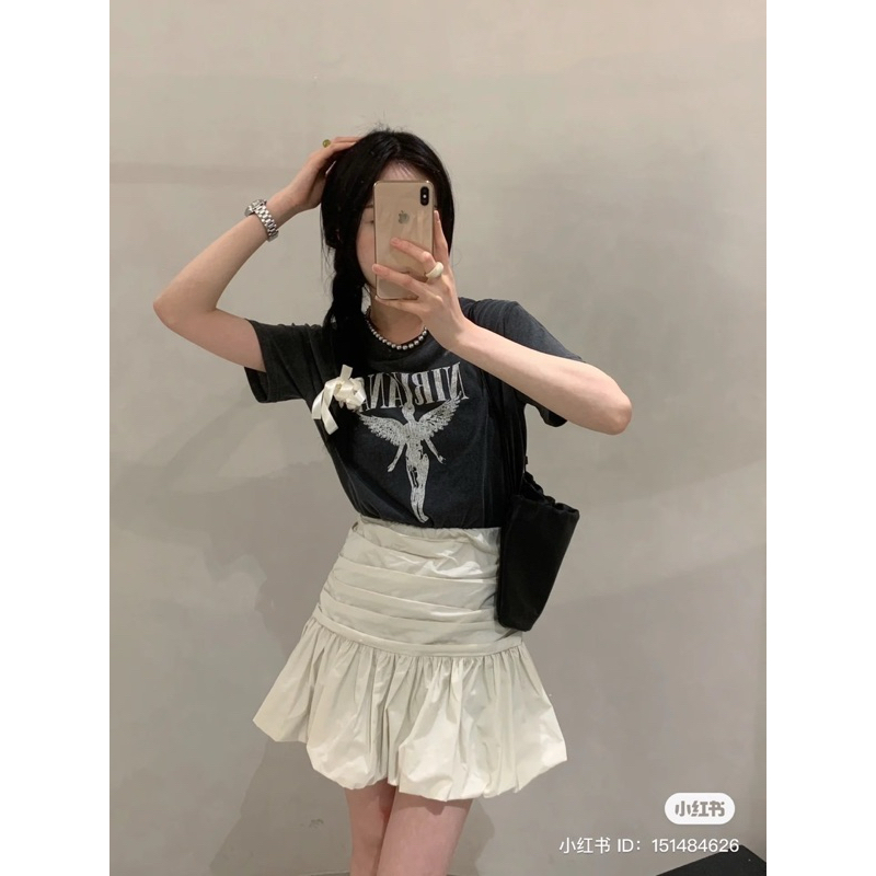 พร้อมส่งเสื้อยืดสีดำ ผ้าคอตตอนพิมพ์ลายNirvana