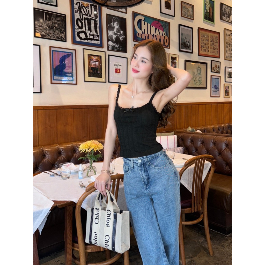 ML006T เสื้อสายเดี่ยว แต่งดีเทลน่ารัก ละมุนมากๆ