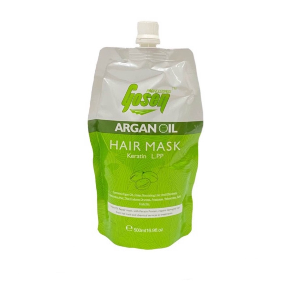 (ทรีทเม้นท์) ARGAN OIL HAIR MASK KERATIN GOSEN ทรีทเม้นท์ที่มีส่วนผสมของอาร์แกนออยโกเซ็น ฟื้นฟู ชุ่มชื้น 500ml.