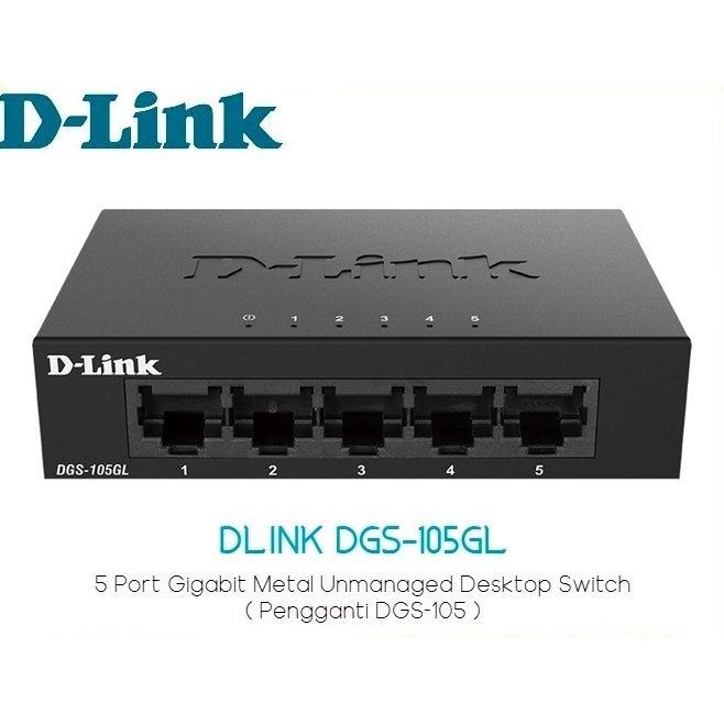 D-LINK รุ่น DGS-105GL 5 Port Gigabit Metal Unmanaged Desktop Switch 10/100/1000 Mbps
