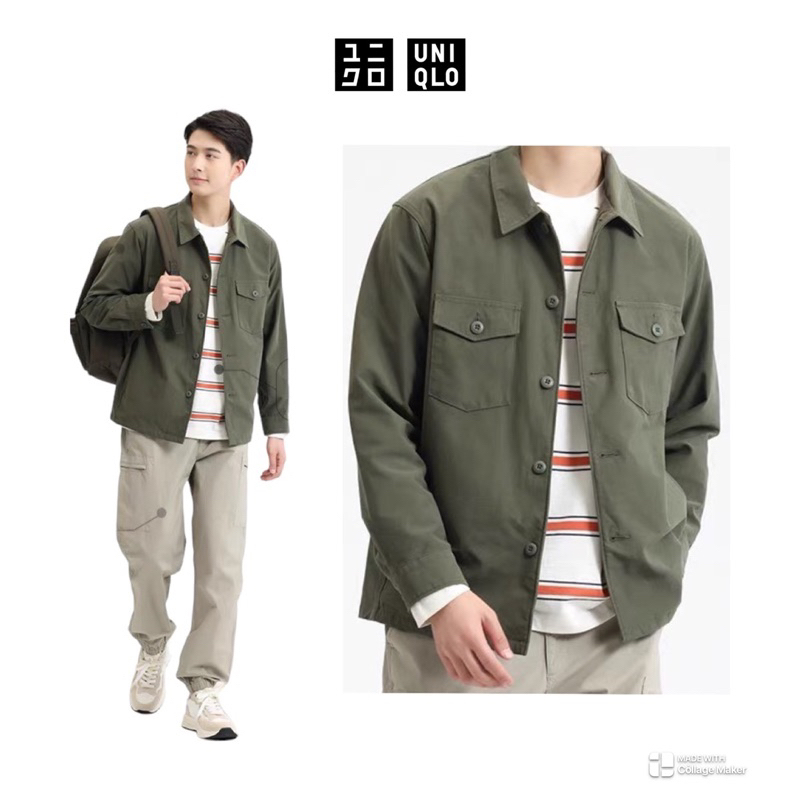 เสื้อแจ็คเก็ต เสื้อนอก เสื้อแนวทหาร JERSEY LONG SLEEVE OVER SHIRT แบรนด์ UNIQLO (JK646）