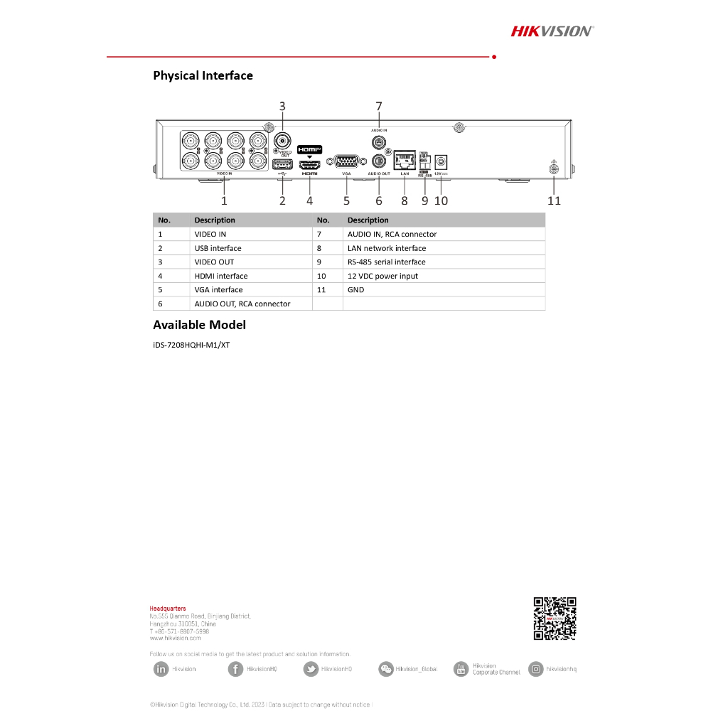 HIKVISION เครื่องบันทึก ระบบ HD รองรับกล้อง Two-Way Audio 8CH รุ่น iDS-7208HQHI-M1/XT รุ่นใหม่มาแทน iDS-7208HQHI-M1/S