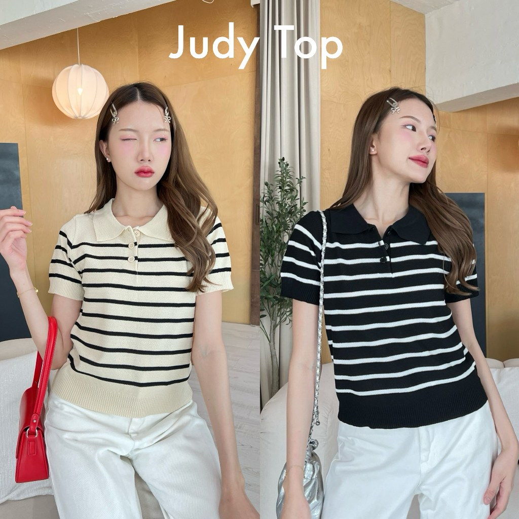 88story.th - Judy top พร้อมส่ง เสื้อคอปกลายริ้ว