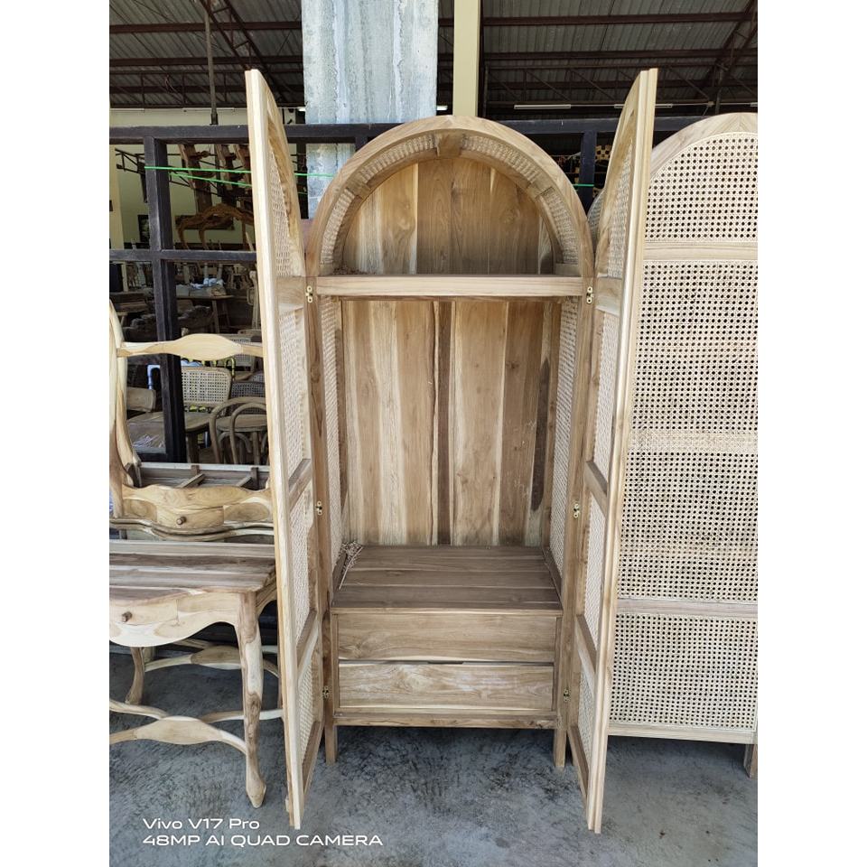 🔷 พร้อมส่ง 🔷 🍁 ตู้เสื้อผ้าหวาย มินิมอล Rattan Wardrobe 100.50.h200cm
