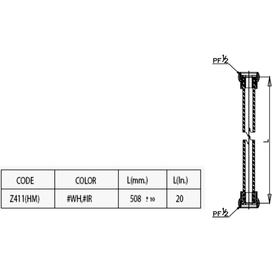 Z411#CR(HM) สายน้ำดีอ่างล้างหน้าสีโครเมี่ยมยาว 20 นิ้ว