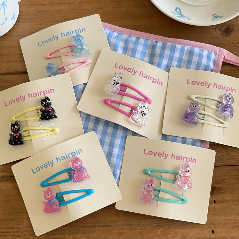 blinkgirl พร้อมส่ง hair clips set กิ๊บติดผมลายน้องแมวน่ารักๆ ได้ 2 ชิ้นนะคะ