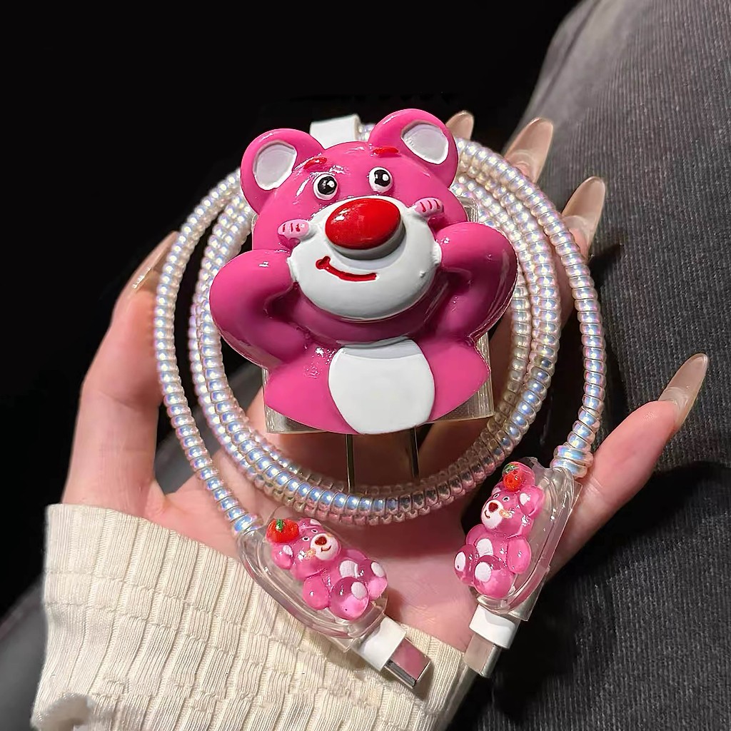 【 หมีแดงใหม่ 】 ชุดเเต่งสายชาร์จสำหรับสายชาร์ 18w 20wเคสอะเเดปเตอร์20วัต ตัวกันสายหัก 35W