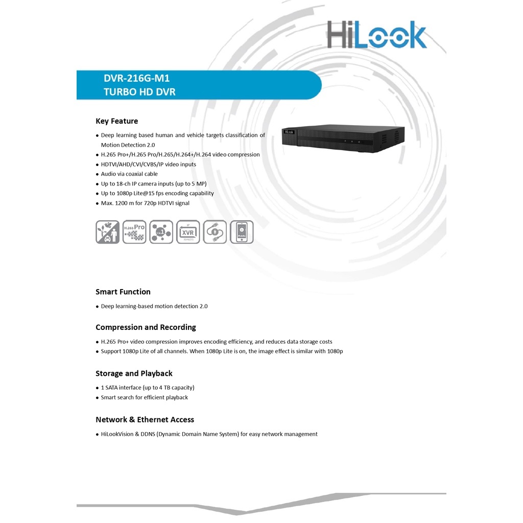 HiLook เครื่องบันทึกกล้องวงจรปิด รุ่น DVR-204G-M1(C) / DVR-208G-M1(C) / DVR-216G-M1(C)