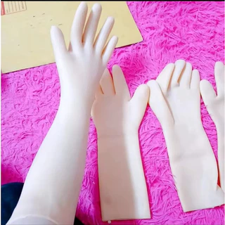รุ่นยาว ถุงเท้า+ถุงมือ ซีลีโคนหนานุ่ม ยืดยุ่นได้ดี ไม่ขาดง่าย ถุงเท้าสปาผิวขาว ยืดได้ถึงต้นขา-ถุงมือยืดได้ถึงข้อศอก