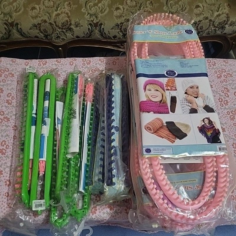 knitting Loom เครื่องถักไหมพรมแบบเลข8และแบบบล็อกยาวฟรีเข็มควักและเข็มเย็บ