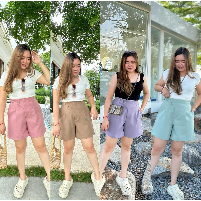 ขาสั้น กระดุมข้าง สาวอวบ L - 6XL มี 7 สี