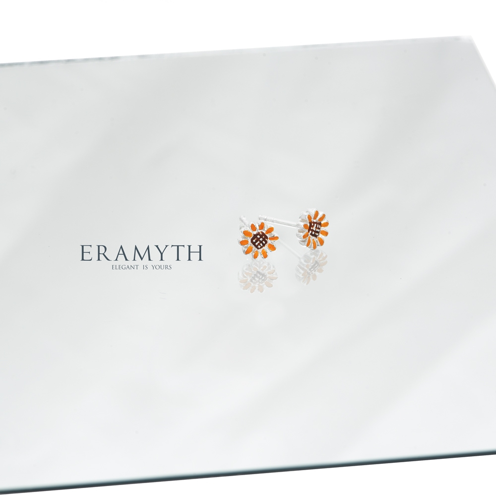 Eramyth Jewelry ต่างหูปักก้าน เงินแท้ 925 ดีไซน์ดอกทานตะวัน ลงสี Enamel ขนาดเล็กๆน่ารักๆ EM-0074-Sm