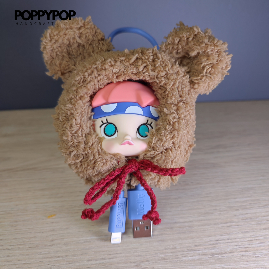 หมวกเคสสายชาร์จ popmart หมวกตุ๊กตาสายชาร์จ  Cyrbaby  Molly หมีสีน้ำตาล