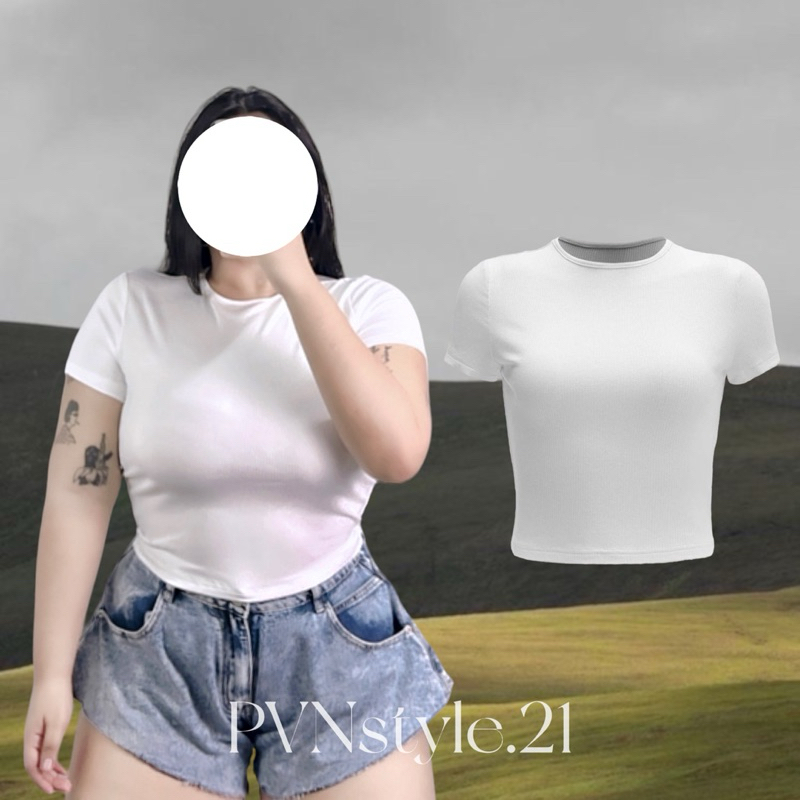 เสื้อยืดแขนสั้นคอกลมสาวอวบ ยืดเยอะทรงสวย
