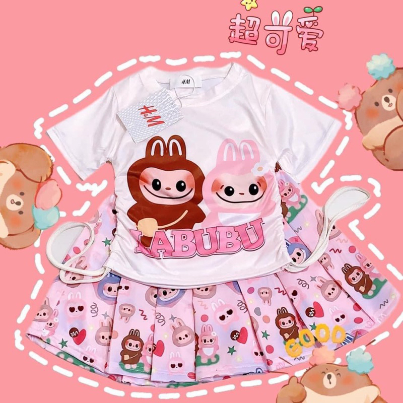 ชุดเซต เสื้อแต่งรุดผูกข้าง + กระโปรงทรงจีบ LABUBU