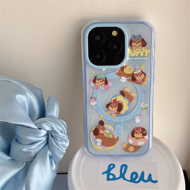 [13PRO,13PM,14PRO,14PM] เคสขอบ2ชั้นสกรีนลายน้องหมาพื้นฟ้า (มีเฉพาะเคส) เคสไอโฟน พร้อมส่ง เคสสำหรับ IPHONE CASE