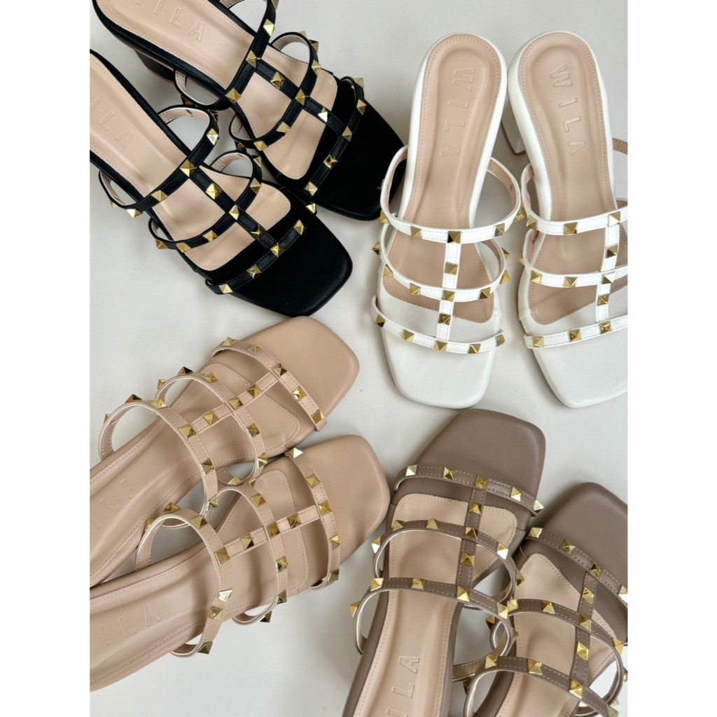 [📢แจกโค้ดลดในไลฟ์]25twentyfives - ( PR ) รองเท้าส้นสูงแต่งหมุด สูง2.5นิ้ว wila shoes