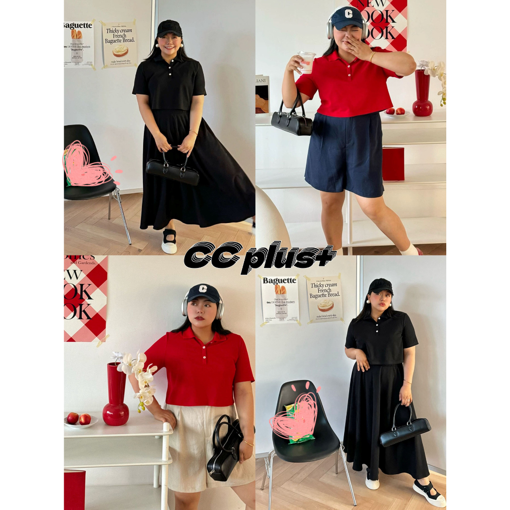 CiCi Plus+ (A2166) เสื้อครอปคอปกผ้า สวย เรียบง่ายสไตล์พสเกา