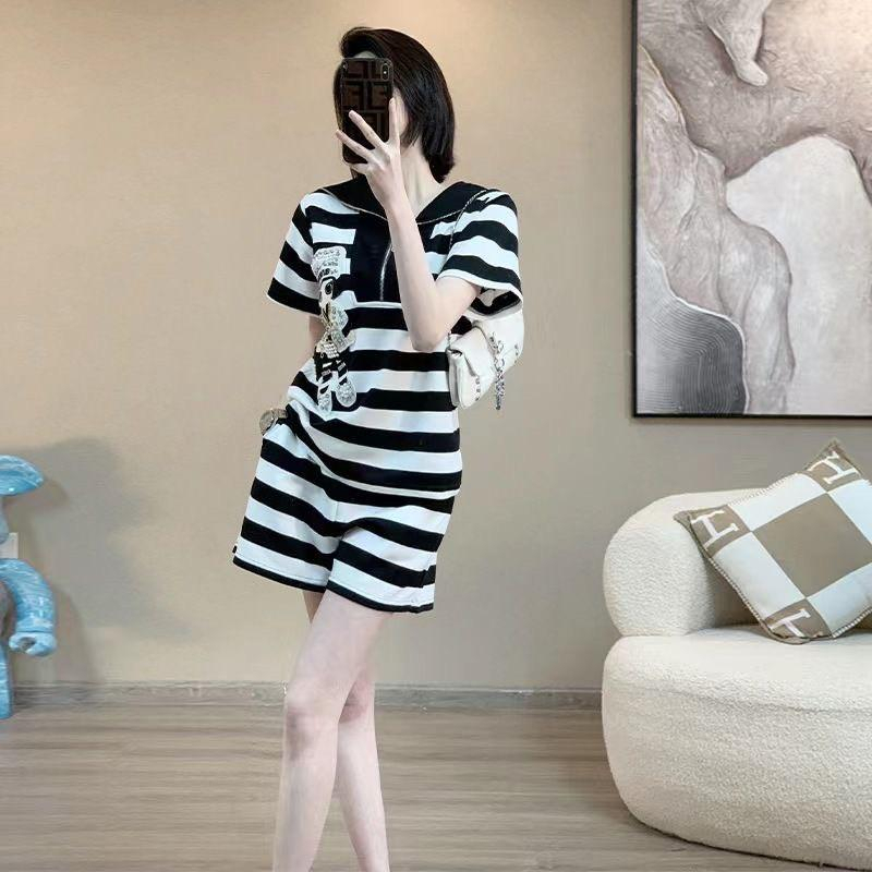 S87-ชุดเซ็ทผ้าวาฟเฟิล ผู้หญิงไฮโซ คอปก กางเกงมีกระเป๋า