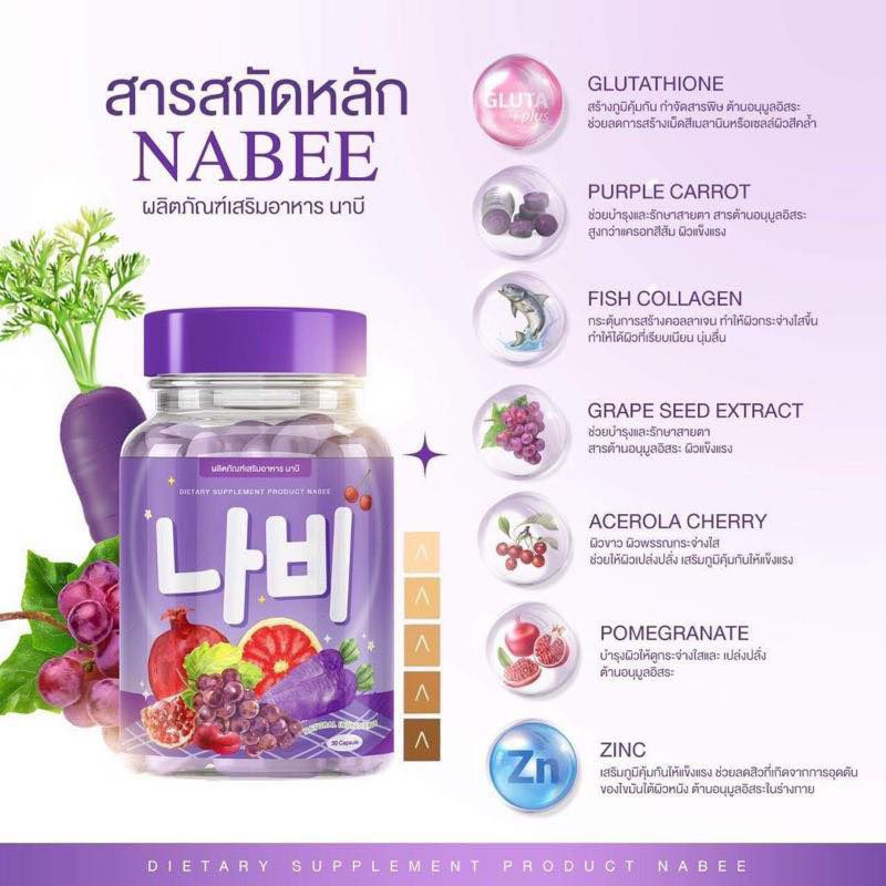 (1กระปุก) กลูต้านาบี พลัส Nabee Gluta บรรจุ 30แคปซูล