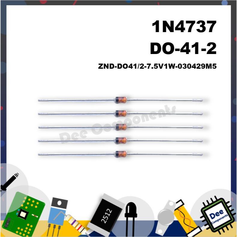 1N4737 Zener Diodes 7.5V 1W DO-41-2 ZND-DO41/2-7.5V1W-030429M (5 ชิ้น)