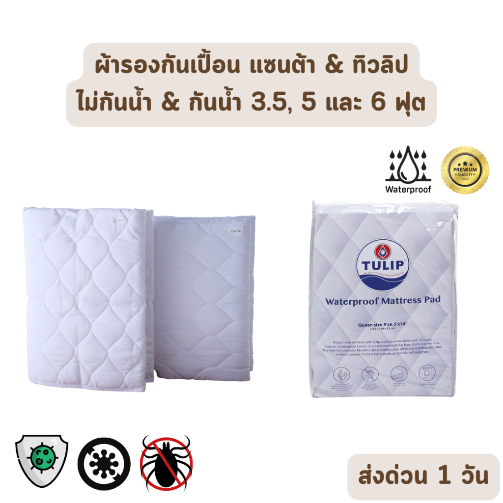 🔥ส่งด่วน 1 วัน🔥 ผ้ารองกันเปื้อน ทิวลิป แซนต้า Tulip Santa ขนาด 3.5, 5 และ 6 ฟุต กันน้ำ Protector หนา 14 นิ้ว กันไรฝุ่น