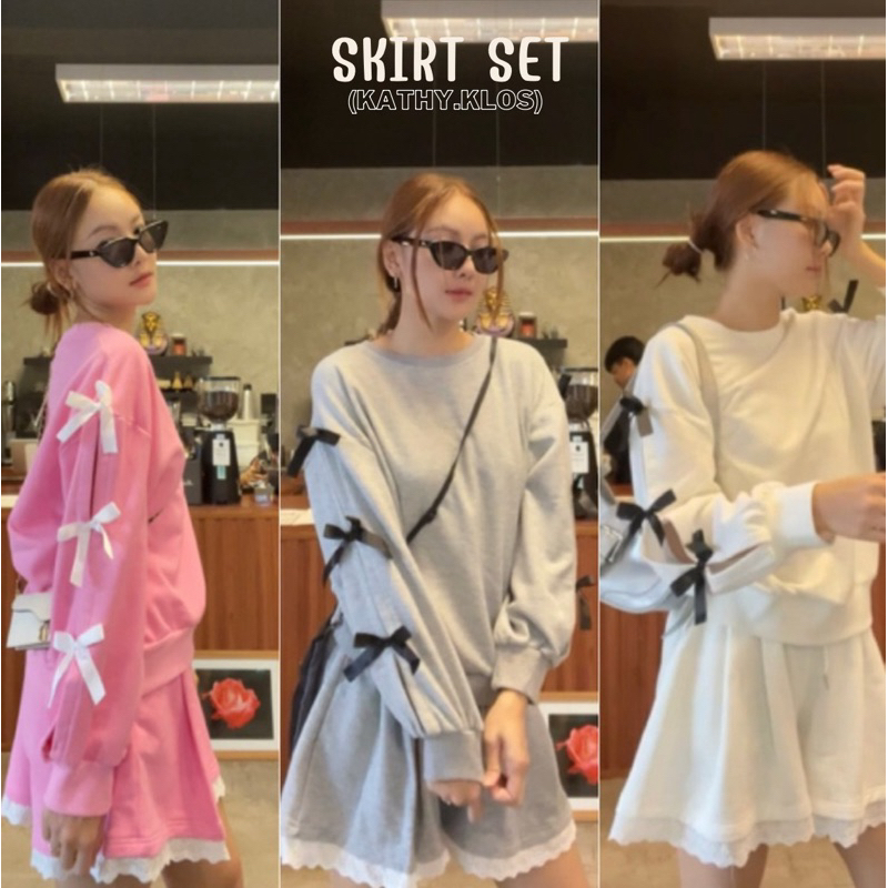 Bowie set -เสื้อตกแต่งโบว์+กางเกงขาสั้นแต่งลูกไม้