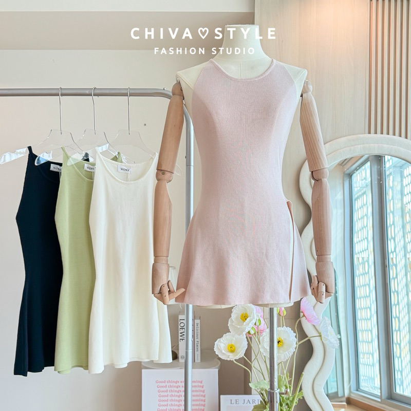 -𝐂𝐡𝐢𝐯𝐚- พร้อมส่ง เสื้อไหมพรมแขนกุดผ่าข้าง