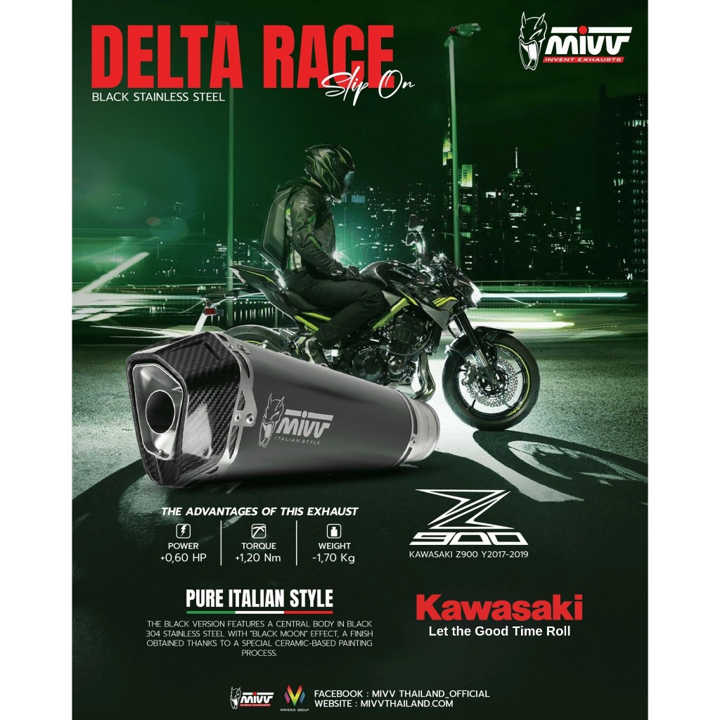 ท่อ Mivv สำหรับ KAWASAKI Z900 2017 > 2019 | SLIP-ON DELTA RACE BLACK STAINLESS STEEL