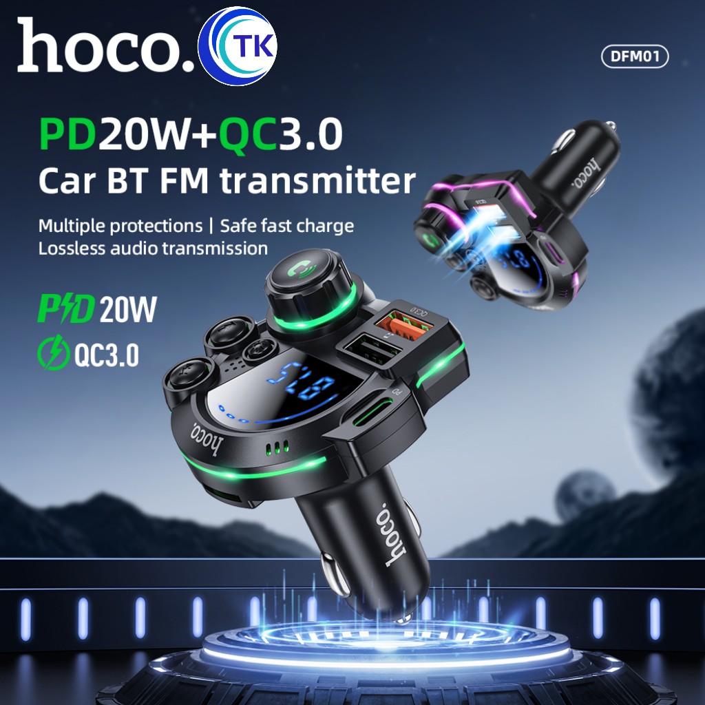 ใหม่!! HOCO DFM01 หัวชาร์จในรถยนต์พร้อมบลูทูธในตัว PD20W+QC3.0 ที่ชาร์จในรถยนต์ 3 พอร์ต พร้อมจอแสดงผล LED ของแท้ 100%