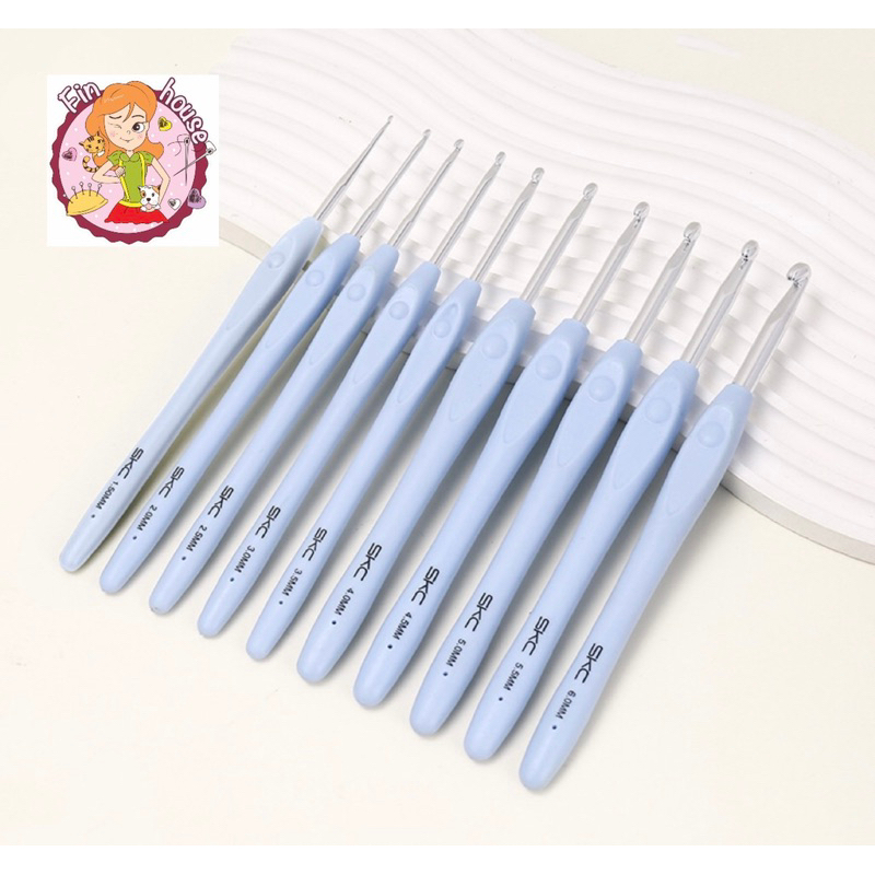 🧸เข็มถักโครเชต์ ด้ามจับนุ่ม วัสดุดี แบรนด์ SKC  ด้ามสีฟ้า DIY สําหรับถักผ้าพันคอ หมวก และเสื้อกันหนาว🧵🪡