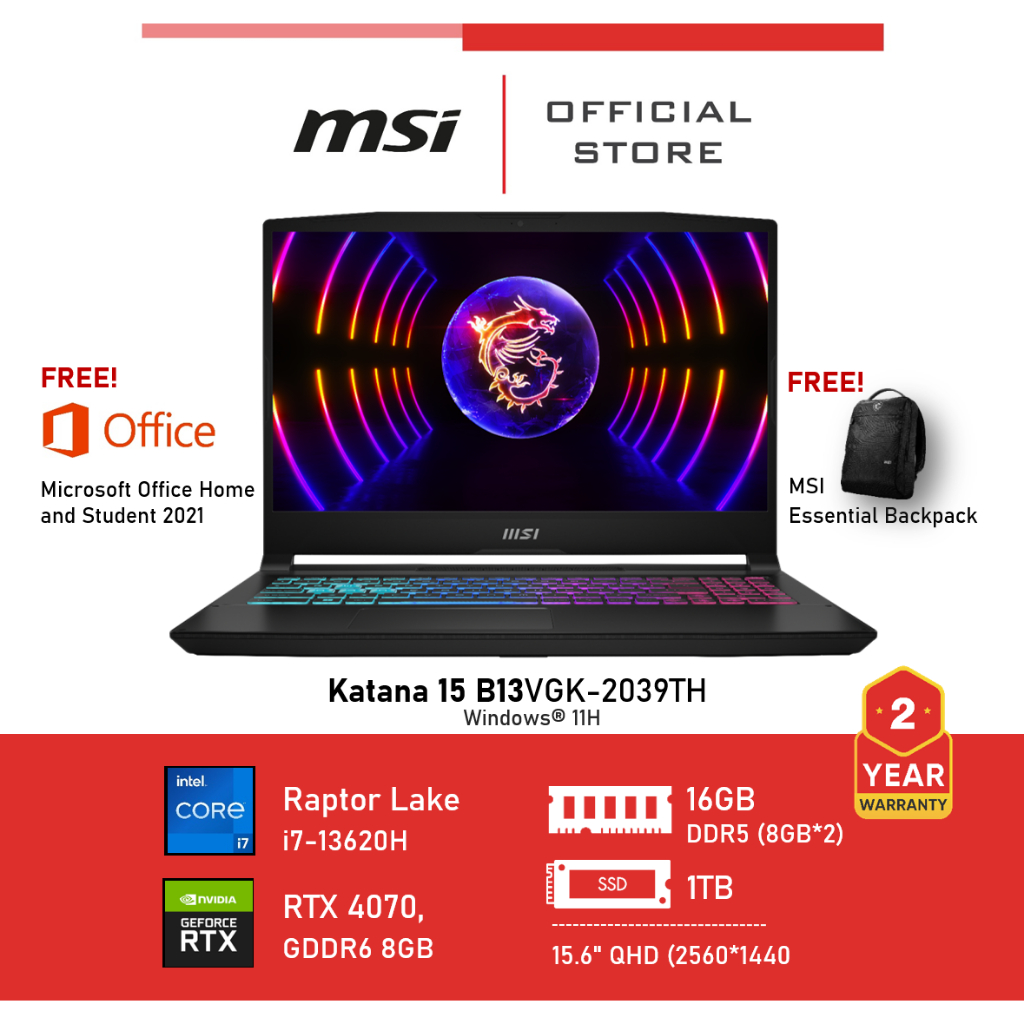 MSI Katana 15 B13VGK-2039TH (RTX 4070, GDDR6 8GB) Raptor Lake i7-13620H Notebook, Laptop