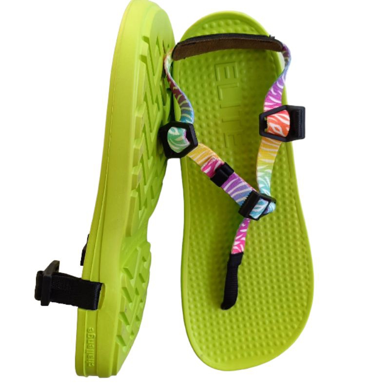 รองเท้าแตะวิ่ง รุ่น challenge แบรนด์ แตะอีลิท Elite Sandals [ สีเขียว สายม้าลาย ] นุ่มแน่นและsupport ดี มีสารกันลื่น